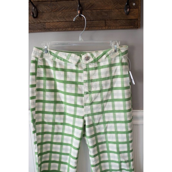 Free People Just Float On Printed Flare Jeans Green Plaid 27 or 32 NWT - Picture 3 of 6